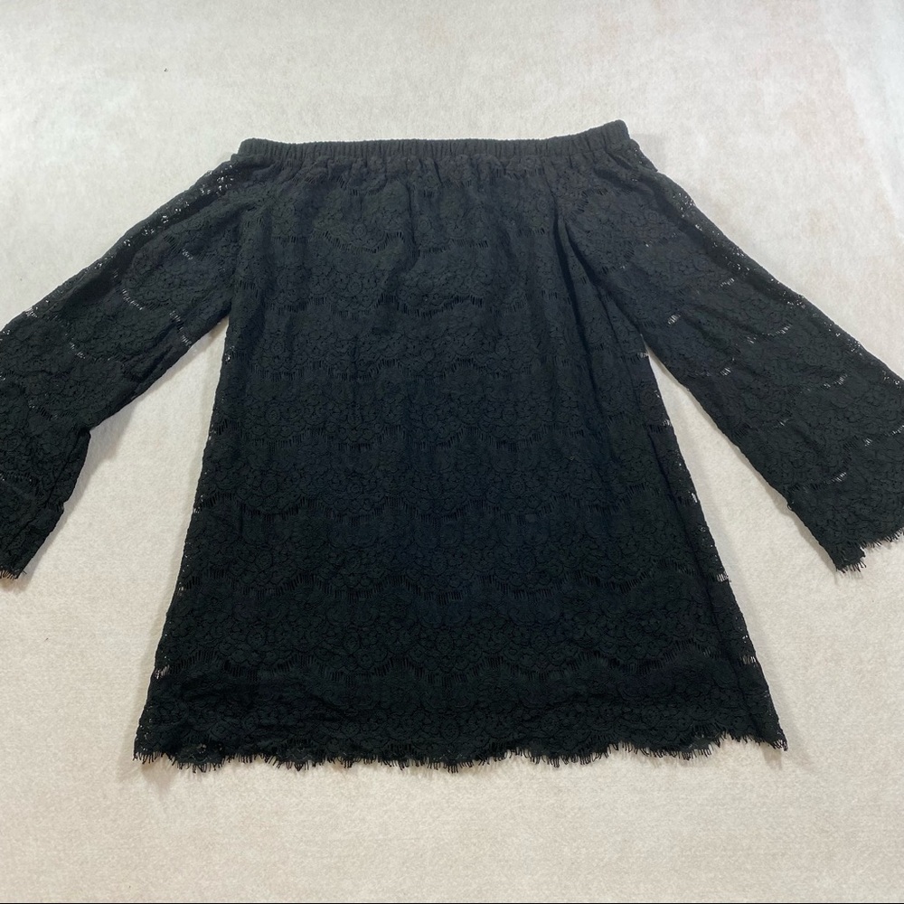 Signature studio Lace Boho Mini dress Medium black floral off the shoulder